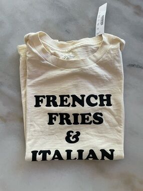 NWT J.Crew Cream Graphic Tee "FRENCH FRIES & ITALIAN" size S